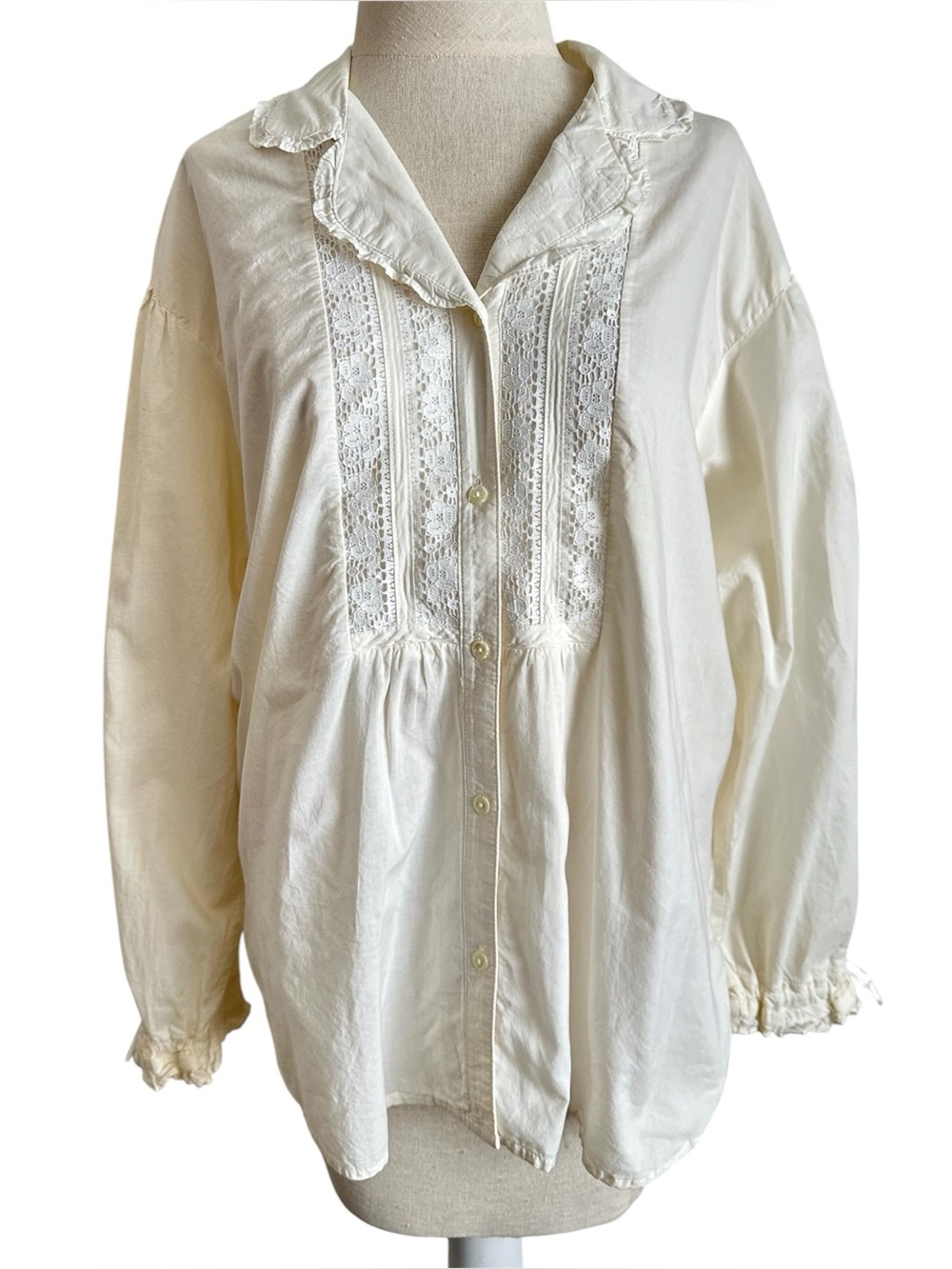 Laura Ashley Vintage Cream Ivory Cotton Blouse Lace Medium